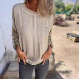 Loose Round Neck Pocket T-shirt Top For Women Conceitastral