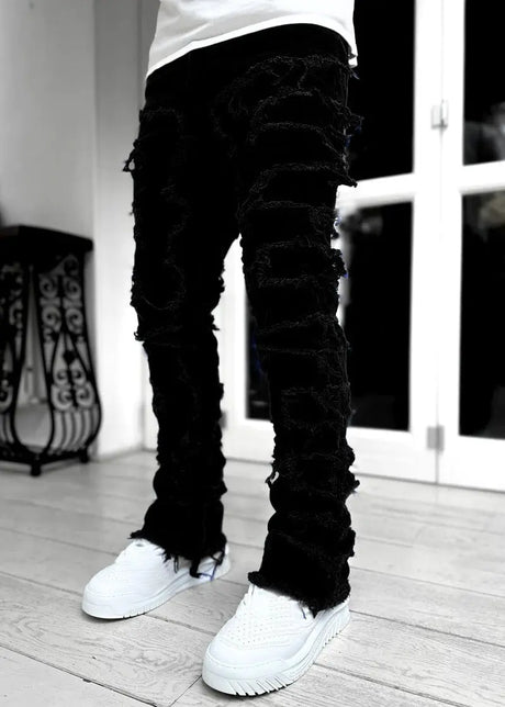 Men Trousers Individual Patched Pants Long Tight Fit Stacked Jeans For Mens Clothing Conceitastral