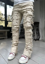 Men Trousers Individual Patched Pants Long Tight Fit Stacked Jeans For Mens Clothing Conceitastral