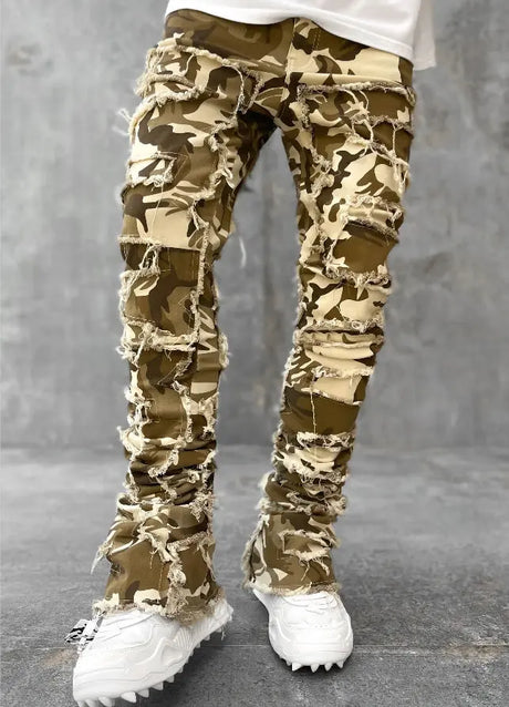 Men Trousers Individual Patched Pants Long Tight Fit Stacked Jeans For Mens Clothing Conceitastral