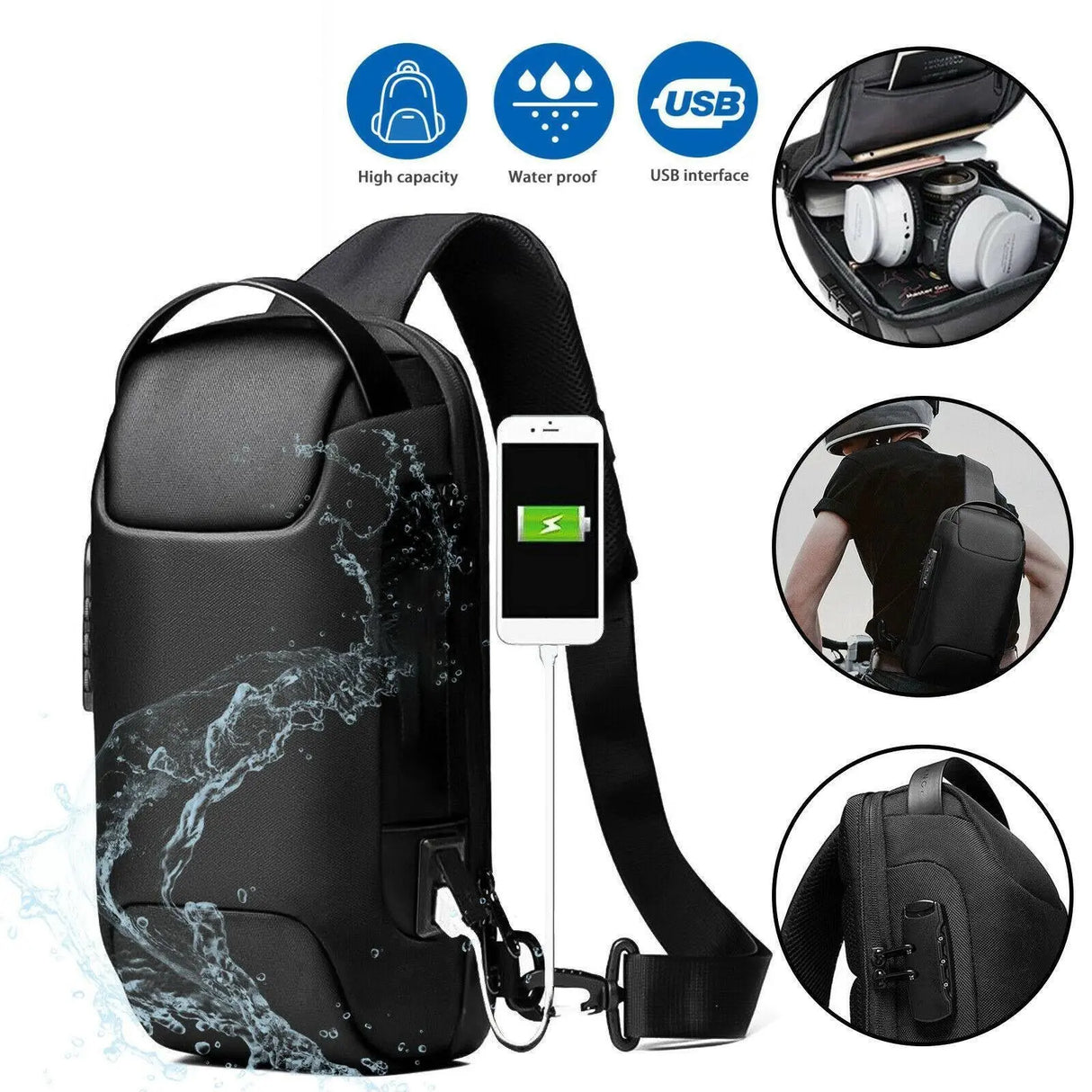 Men's Waterproof Oxford Multifunction Crossbody Bags Anti-theft Shoulder Bags Messenger Sling Chest Bag Pack For Male Sling Shoulder Crossbody Waterproof Anti-theft Chest Bag Backpack Pack USB Conceitastral