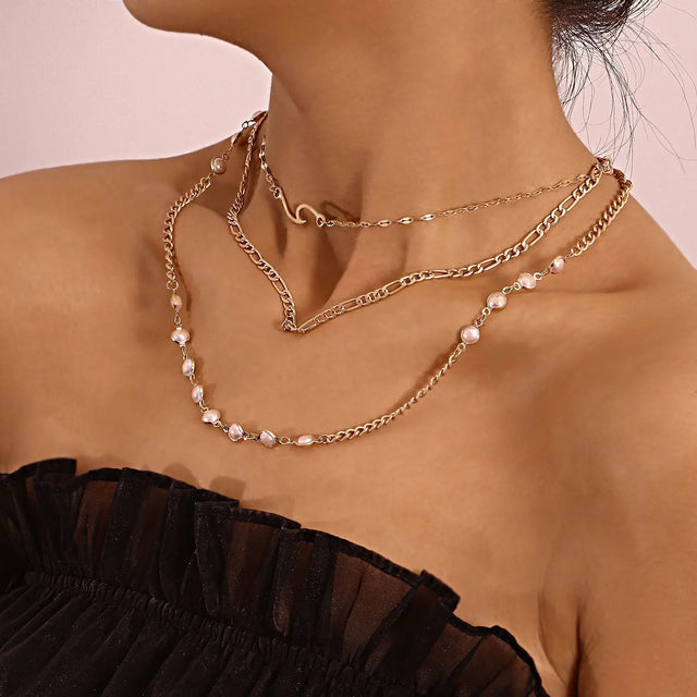 Multilayer Pearl Thin Chain Necklace Women Conceitastral