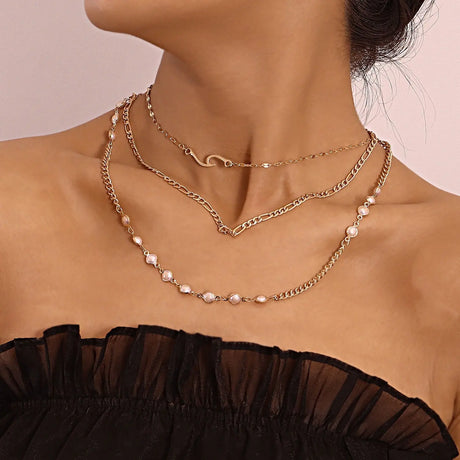 Multilayer Pearl Thin Chain Necklace Women Conceitastral