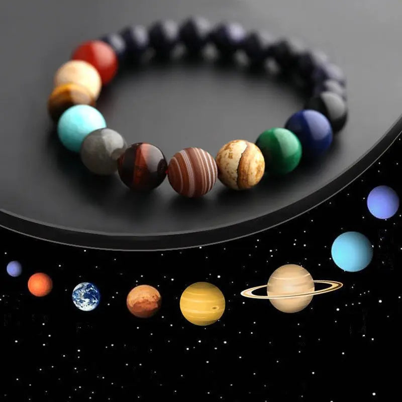 New Fashion Eight Planets Beaded Bracelet Men's Natural Stone Cosmic Yoga Chakra Solar Bracelet, Jewelry Handmade Bohemian Natural Stones Bracelet Conceitastral
