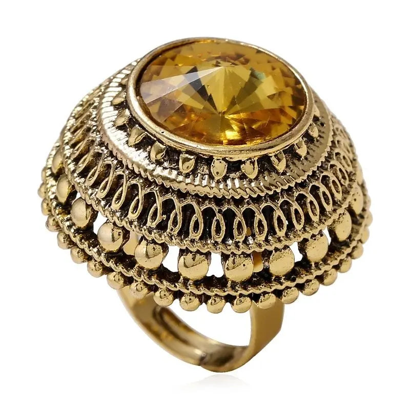 New Indian Vintage Gold Metal Crystal Rings For Women Conceitastral