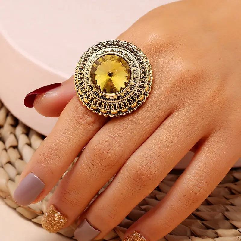New Indian Vintage Gold Metal Crystal Rings For Women Conceitastral
