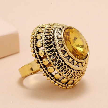 New Indian Vintage Gold Metal Crystal Rings For Women Conceitastral