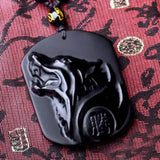 New Obsidian Carving Wolf Head Amulet Pendant Necklace Blessing Lucky Men Necklaces Jewelry Gifts Conceitastral