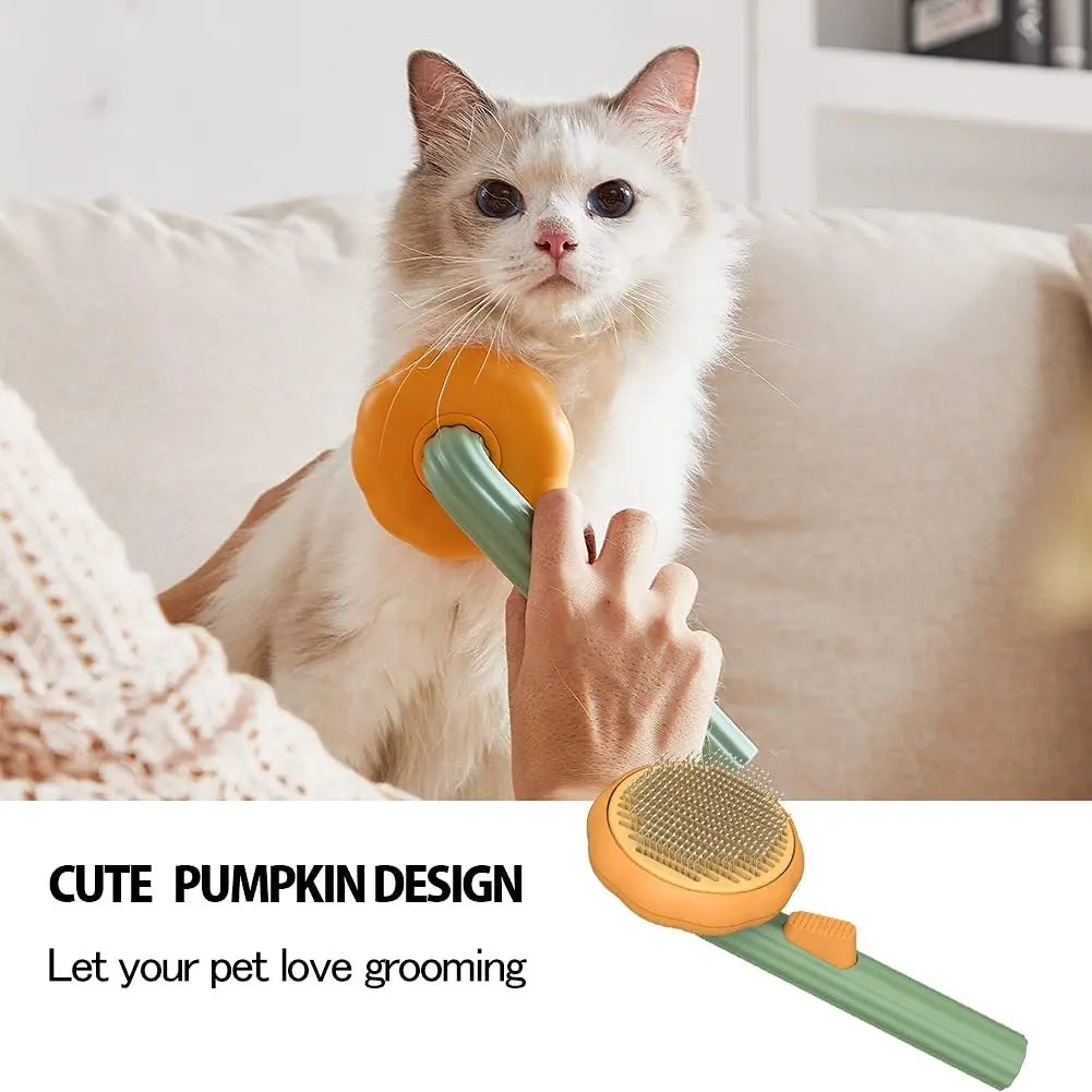 Pet Pumpkin Brush, Pet Grooming Self Cleaning Slicker Brush For Dogs Cats Puppy Rabbit, Cat Brush Grooming Gently Removes Loose Undercoat, Mats Tangled Hair Slicker Brush Conceitastral