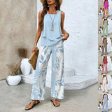 Print Suits Sleeveless Double-layer Vest And Loose Straight Pants Womens Clothing Conceitastral