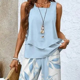 Print Suits Sleeveless Double-layer Vest And Loose Straight Pants Womens Clothing Conceitastral