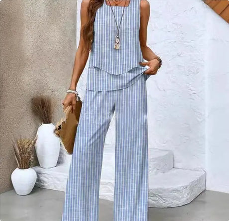 Print Suits Sleeveless Double-layer Vest And Loose Straight Pants Womens Clothing Conceitastral