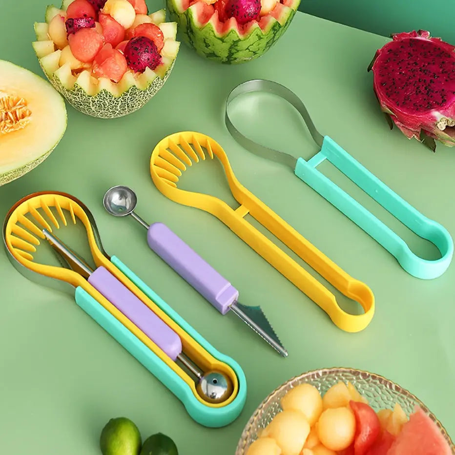 Professional 4 In 1 Stainless Steel Watermelon Cutter Fruit Carving Tools Set,Fruit Scooper Seed Remover Watermelon Knife For Dig Pulp Separator Fruit Slicer, Melon Baller Scoop Set Conceitastral