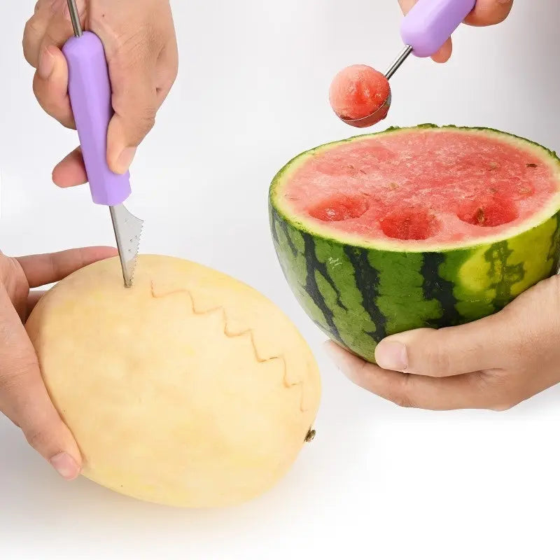Professional 4 In 1 Stainless Steel Watermelon Cutter Fruit Carving Tools Set,Fruit Scooper Seed Remover Watermelon Knife For Dig Pulp Separator Fruit Slicer, Melon Baller Scoop Set Conceitastral