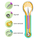 Professional 4 In 1 Stainless Steel Watermelon Cutter Fruit Carving Tools Set,Fruit Scooper Seed Remover Watermelon Knife For Dig Pulp Separator Fruit Slicer, Melon Baller Scoop Set Conceitastral