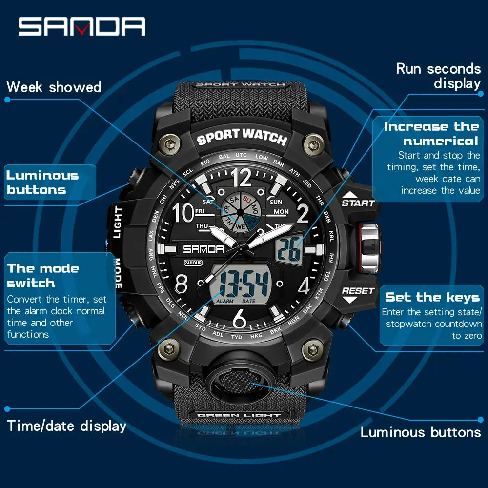 Relógio Desportivo SANDA - Resistência e Estilo para Aventura Conceitastral