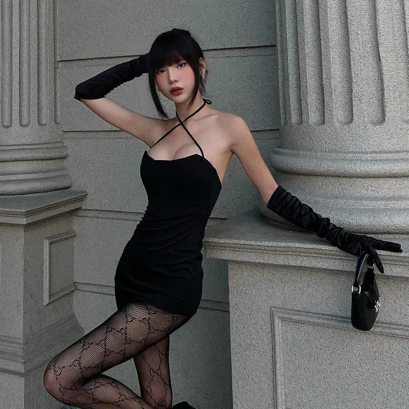 Retro Sexy Halter Solid Color Hip Skirt Fashion Hot Girl Waist Asymmetric Conceitastral