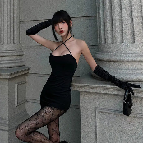 Retro Sexy Halter Solid Color Hip Skirt Fashion Hot Girl Waist Asymmetric Conceitastral