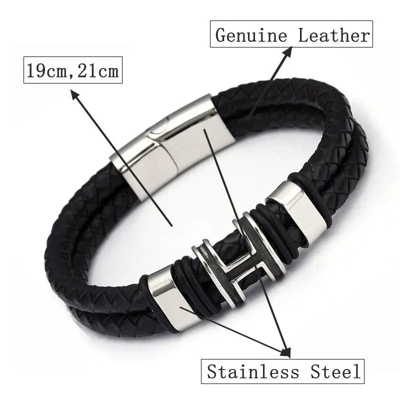 Retro Style High Quality Stainless Steel Ring H Accessories Genuine Leather Charm Accessories Men Women Bracelet Conceitastral