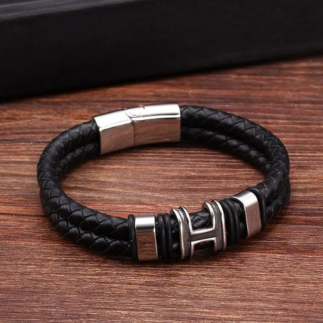 Retro Style High Quality Stainless Steel Ring H Accessories Genuine Leather Charm Accessories Men Women Bracelet Conceitastral