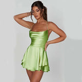 Sexy Suspender Skirt For Women Elegant Slim Strap Satin Backless Lace Up A-Line Short Dress Lady Conceitastral