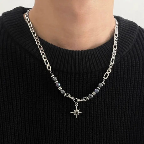 Simple All-match Eight Awn Star Necklace For Men Titanium Steel No Fading Conceitastral