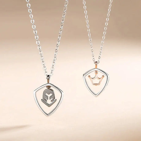 Simple Hollow Shield Crown Pendant For Men And Women A Pair Of Necklaces Conceitastral