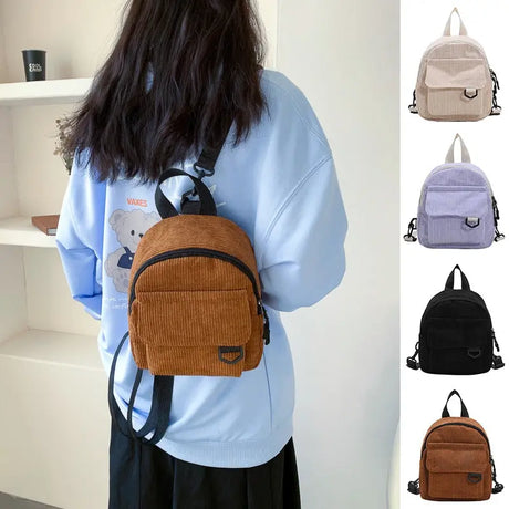 Small Corduroy Backpack Fashion Primary And Secondary Campus Bag Girls Schoolbags Conceitastral