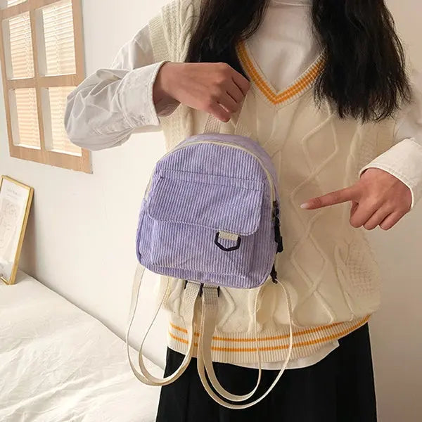 Small Corduroy Backpack Fashion Primary And Secondary Campus Bag Girls Schoolbags Conceitastral