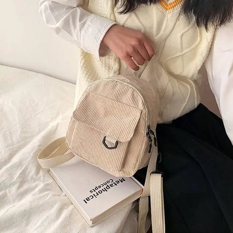 Small Corduroy Backpack Fashion Primary And Secondary Campus Bag Girls Schoolbags Conceitastral