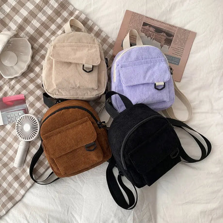 Small Corduroy Backpack Fashion Primary And Secondary Campus Bag Girls Schoolbags Conceitastral
