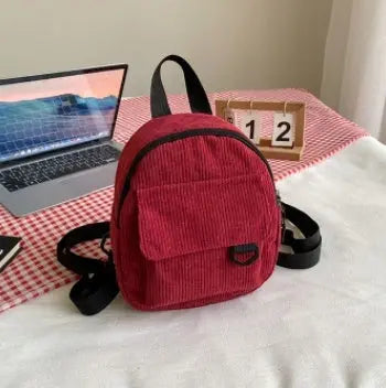 Small Corduroy Backpack Fashion Primary And Secondary Campus Bag Girls Schoolbags Conceitastral