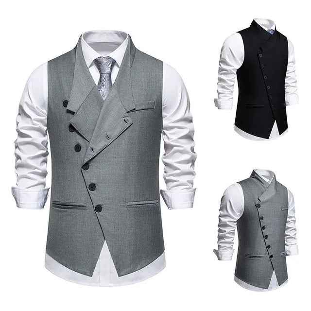 Solid Color European Size Oblique Placket Single-breasted Men's Suit Vest Conceitastral
