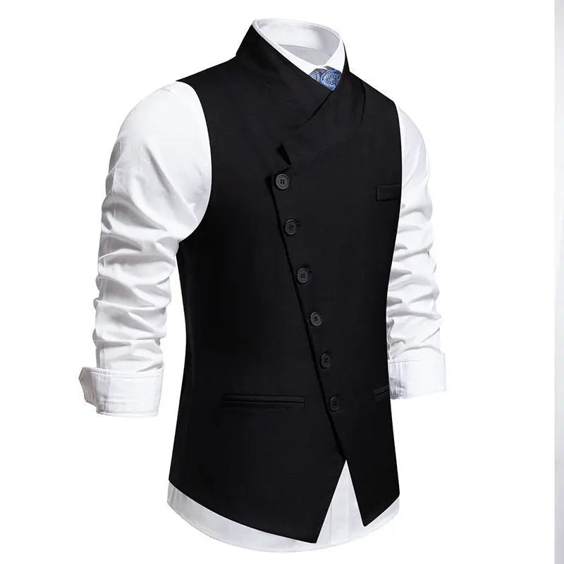 Solid Color European Size Oblique Placket Single-breasted Men's Suit Vest Conceitastral