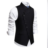 Solid Color European Size Oblique Placket Single-breasted Men's Suit Vest Conceitastral