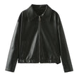 Solid Color Lapel Zipper Jacket Fashion Casual Long Sleeve Leather Coat Tops Women Clothing Conceitastral