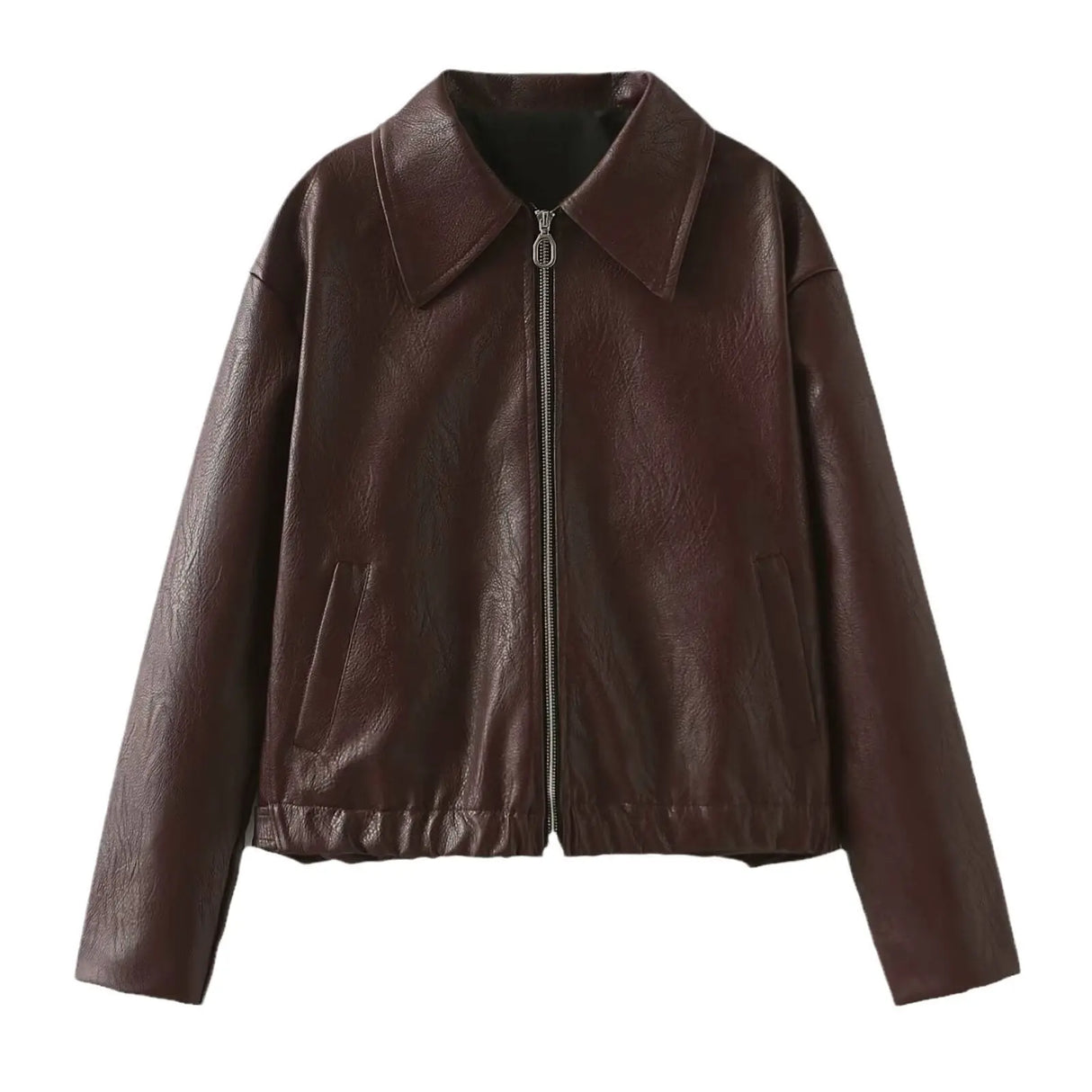 Solid Color Lapel Zipper Jacket Fashion Casual Long Sleeve Leather Coat Tops Women Clothing Conceitastral