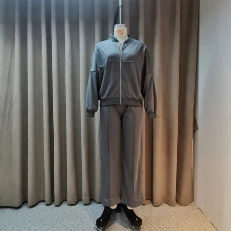 Solid Color Loose Zip Sweater Casual Trousers Suit Conceitastral