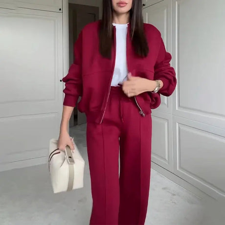 Solid Color Loose Zip Sweater Casual Trousers Suit Conceitastral