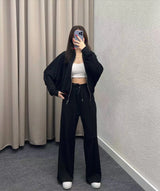 Solid Color Loose Zip Sweater Casual Trousers Suit Conceitastral