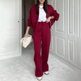 Solid Color Loose Zip Sweater Casual Trousers Suit Conceitastral