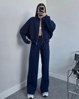 Solid Color Loose Zip Sweater Casual Trousers Suit Conceitastral