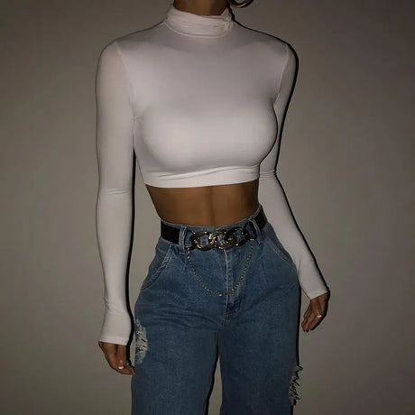 Solid Color Short Cropped Navel  Slim Fashion T-shirt Women Oásis Mercado