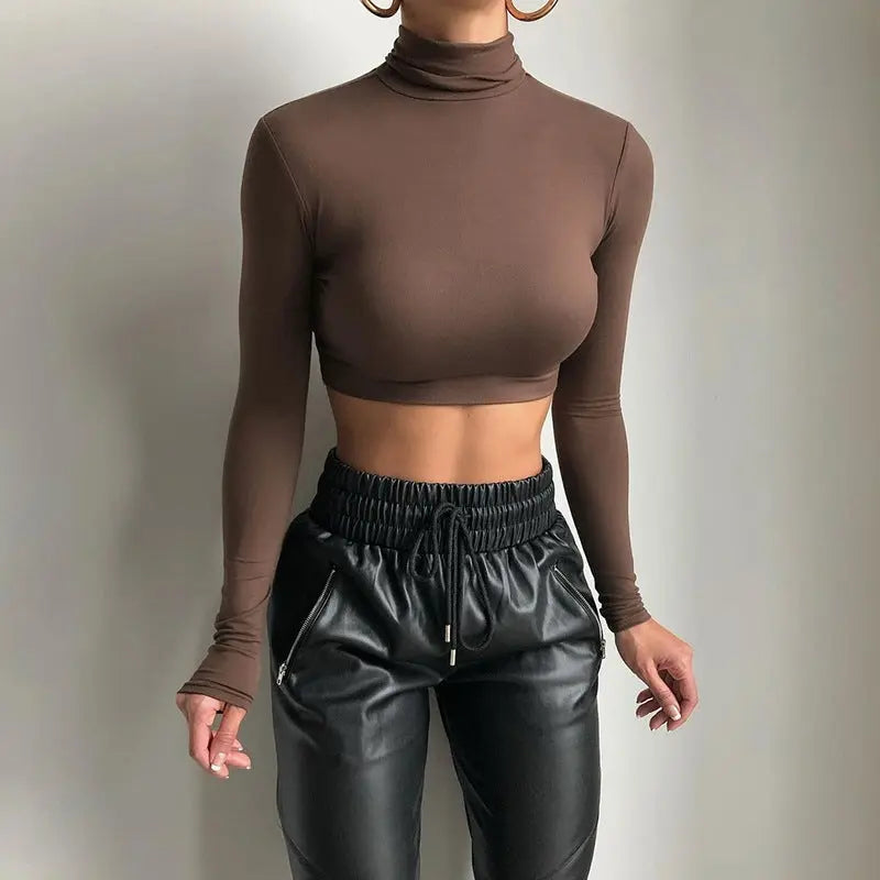 Solid Color Short Cropped Navel  Slim Fashion T-shirt Women Oásis Mercado