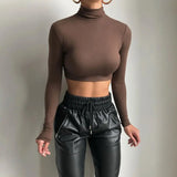 Solid Color Short Cropped Navel  Slim Fashion T-shirt Women Oásis Mercado