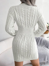 Solid Color V-Neck Long Sleeve Knit Dress Ins Fashion Slim Waisted Hip Dress Womens Clothing Conceitastral