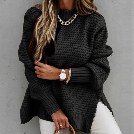 Solid color drawstring side slit knit sweater Conceitastral