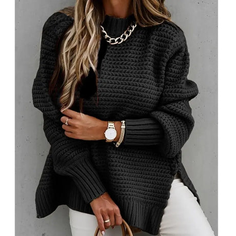 Solid color drawstring side slit knit sweater Conceitastral