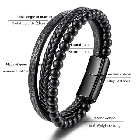 Stainless Steel Natural Tiger Eye Stone Bracelet With Beads For Men Conceitastral