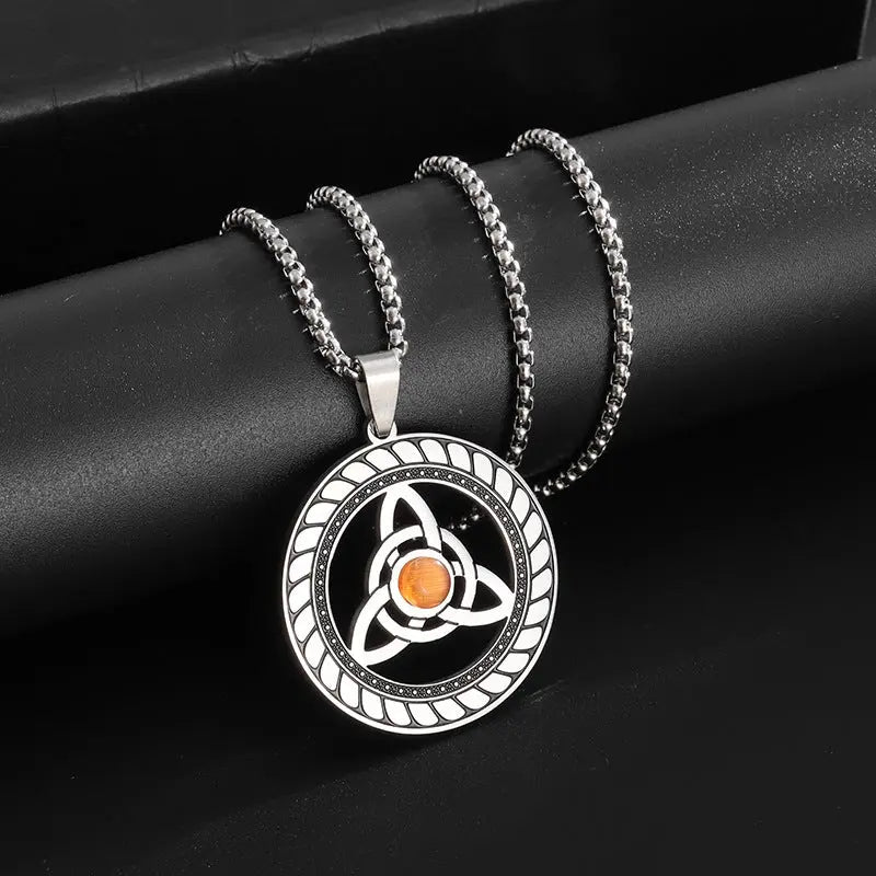 Stainless Steel Witch Knot Pendant Necklace Men Women Silver Jewelry Conceitastral